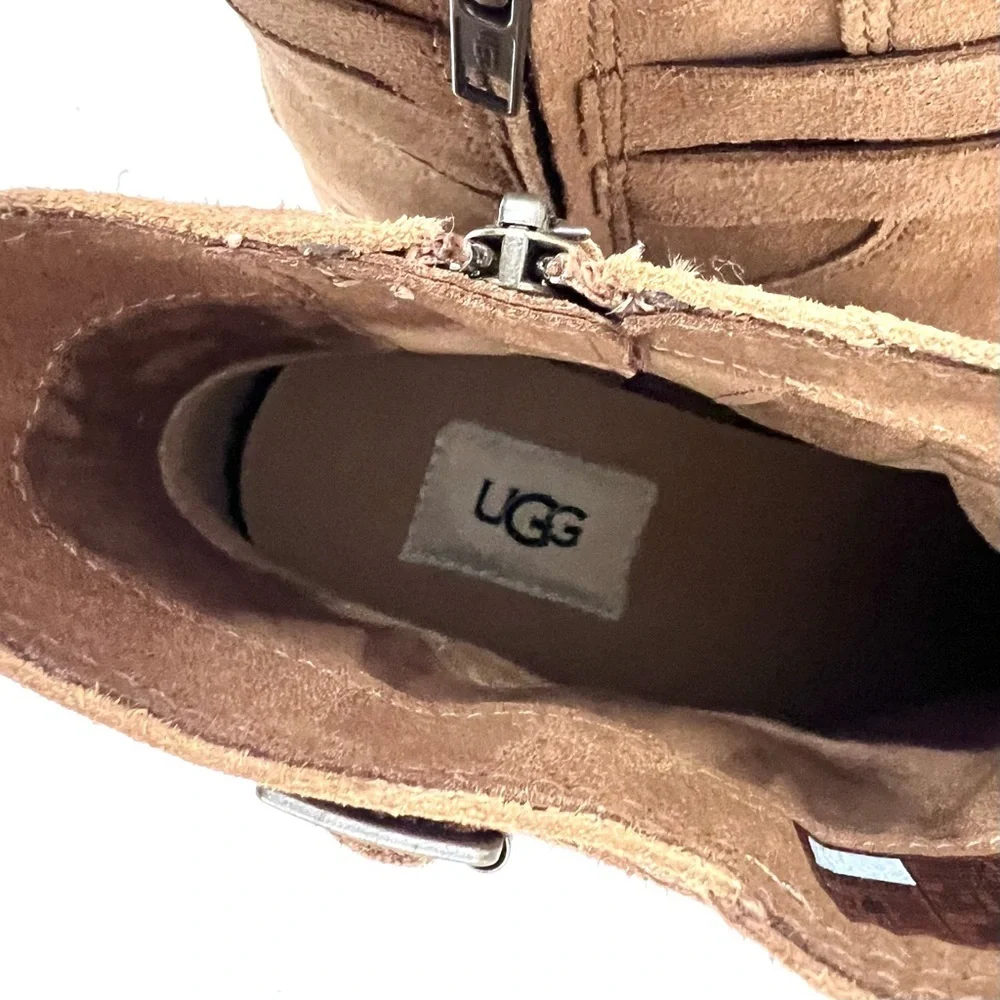 NWT UGG Josefene Ankle Boots Distressed Suede Strap Short Booties Chestnut Tan